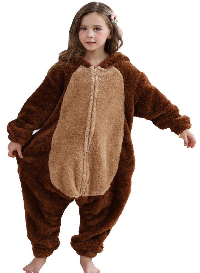 DarkCom Animal Onesie for Kids,Flannel Cosplay Brown Bear Halloween Costume Parent-Child Sleepwear for Girls Boys 12-13 Years - Image 3